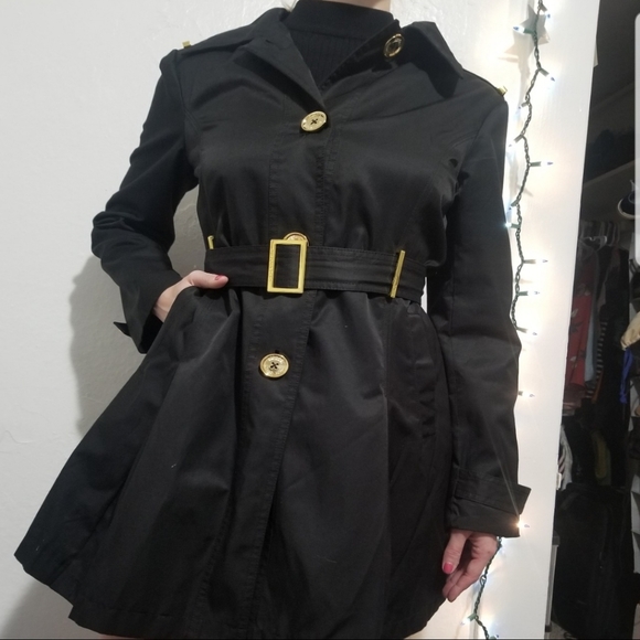Michael Kors Black Trench Raincoat Hood Belt XS - Picture 2 of 8